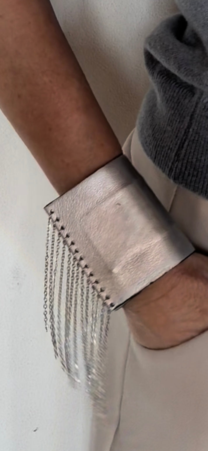 Bracciale in pelle con Frange acciaio oro o argento