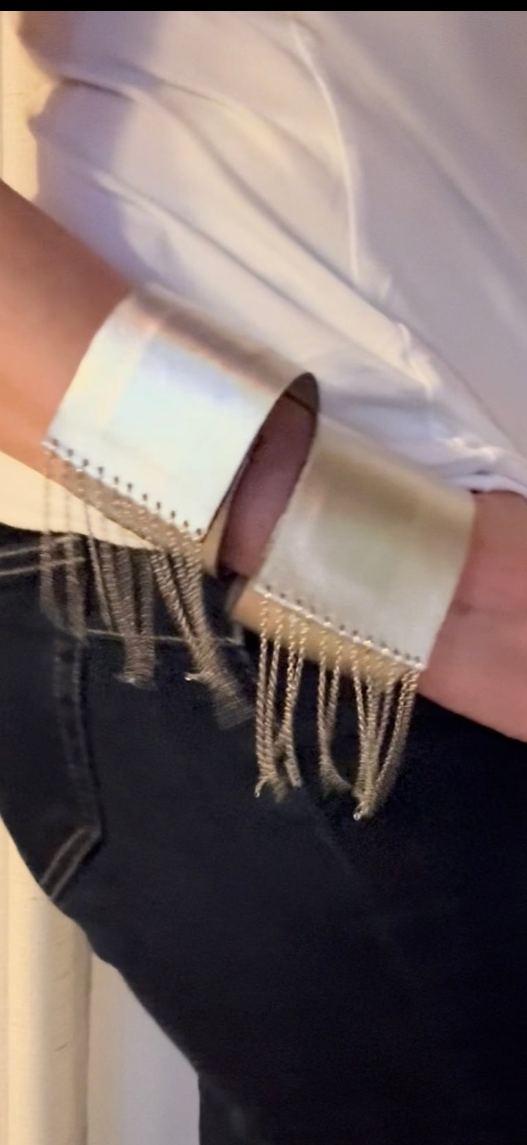 Bracciale in pelle con Frange acciaio oro o argento