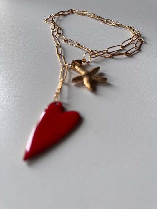 Catena acciaio cuore rosso