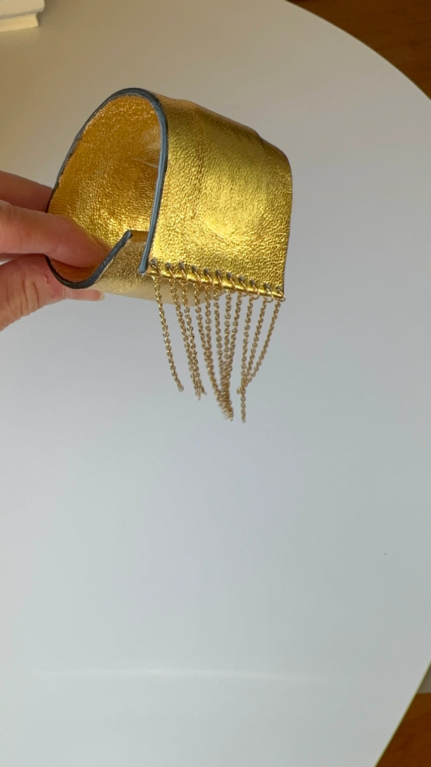 Bracciale in pelle con Frange acciaio oro o argento