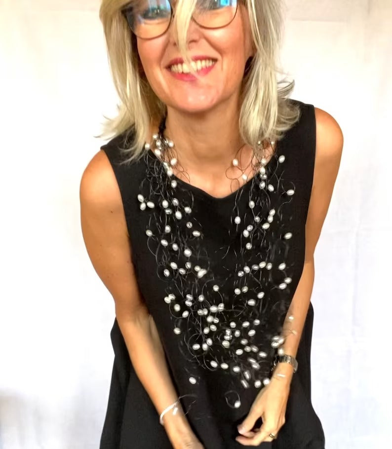 collana perle ovali bianche lunga