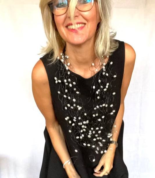 collana perle ovali bianche lunga
