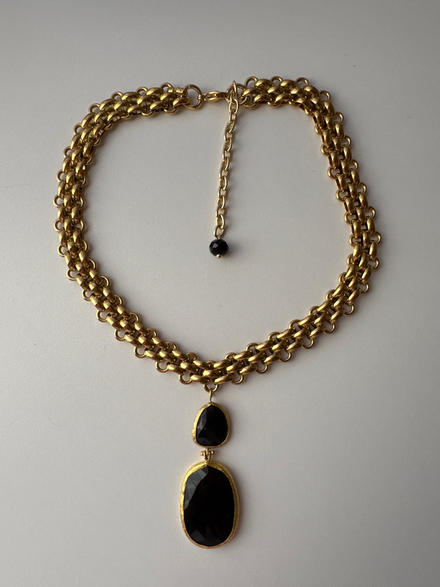 Collana catena acciaio  ciondolo doppio nero
