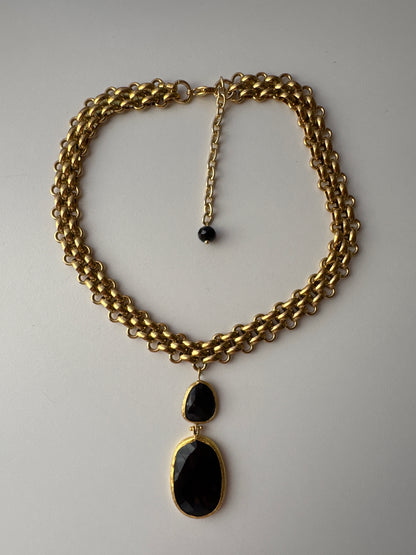 Collana catena acciaio  ciondolo doppio nero