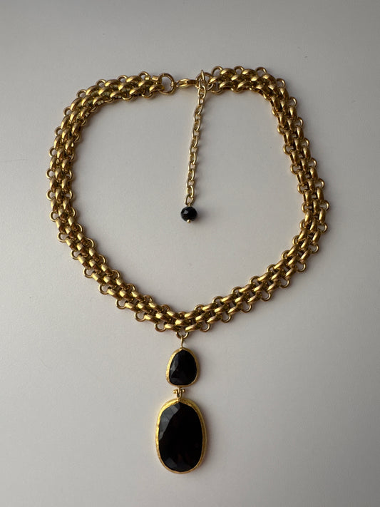 Collana catena acciaio  ciondolo doppio nero