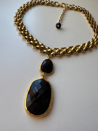 Collana catena acciaio  ciondolo doppio nero