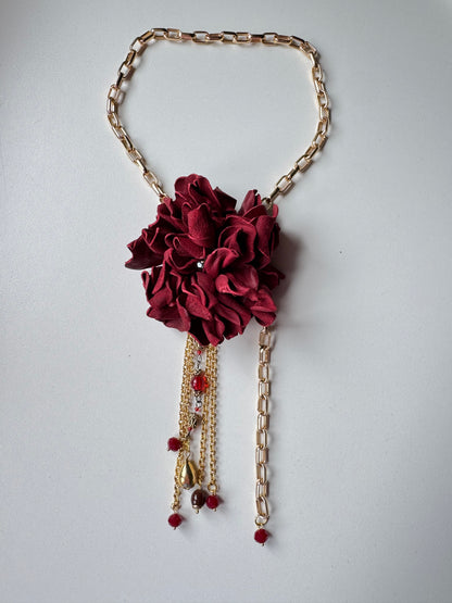 Collana Fiore in pelle su catena