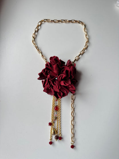 Collana Fiore in pelle su catena